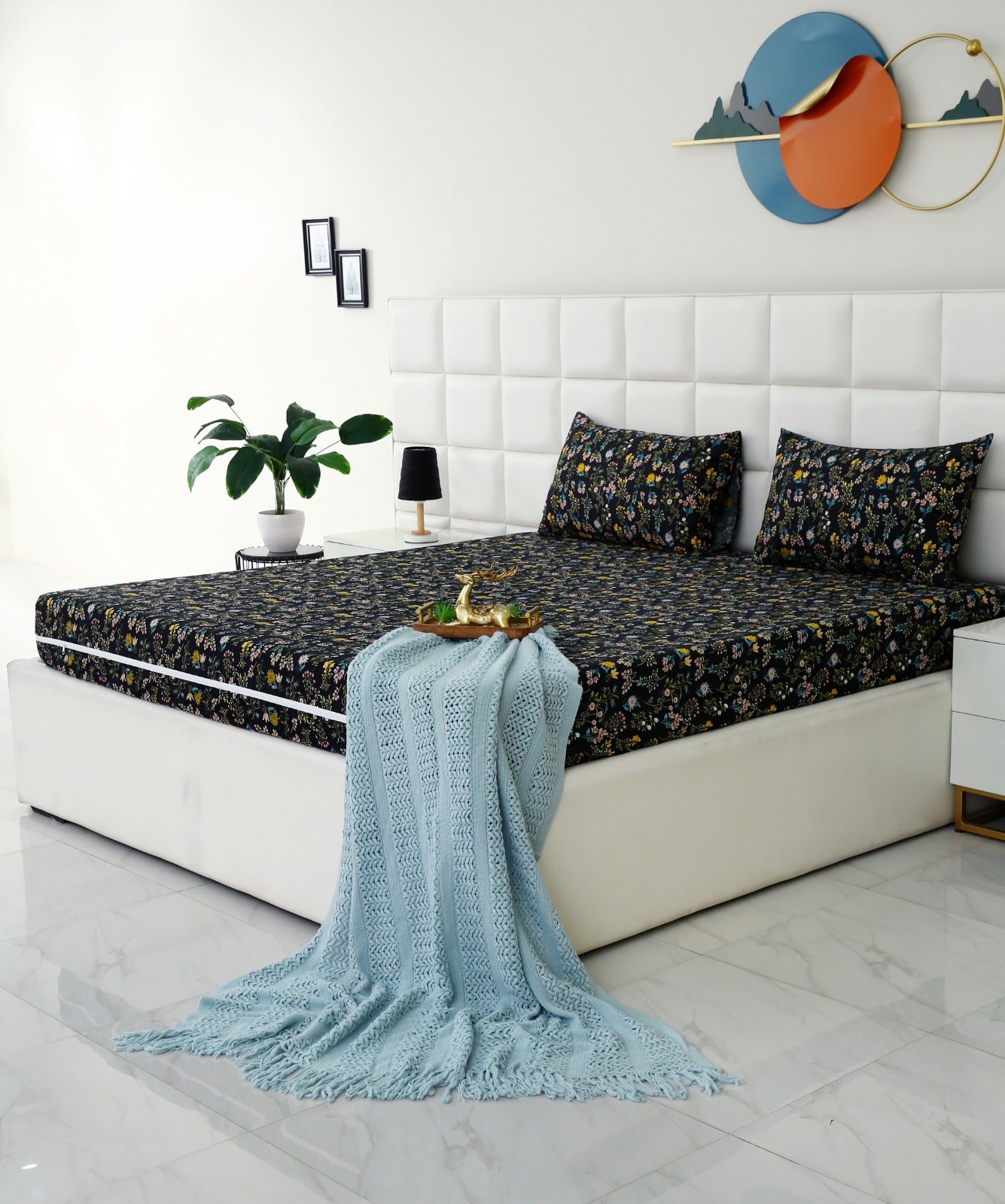 Zipper Mattress Cover Printed-Black Meadows Protectors Apricot