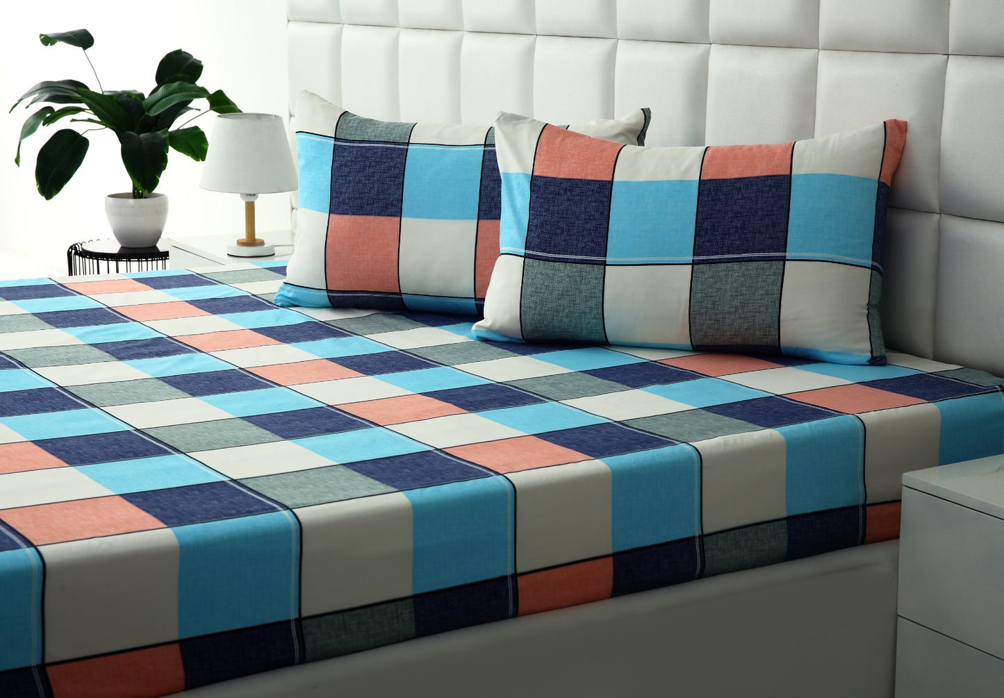 Zipper Mattress Cover Printed-Pastel Check Protectors Apricot