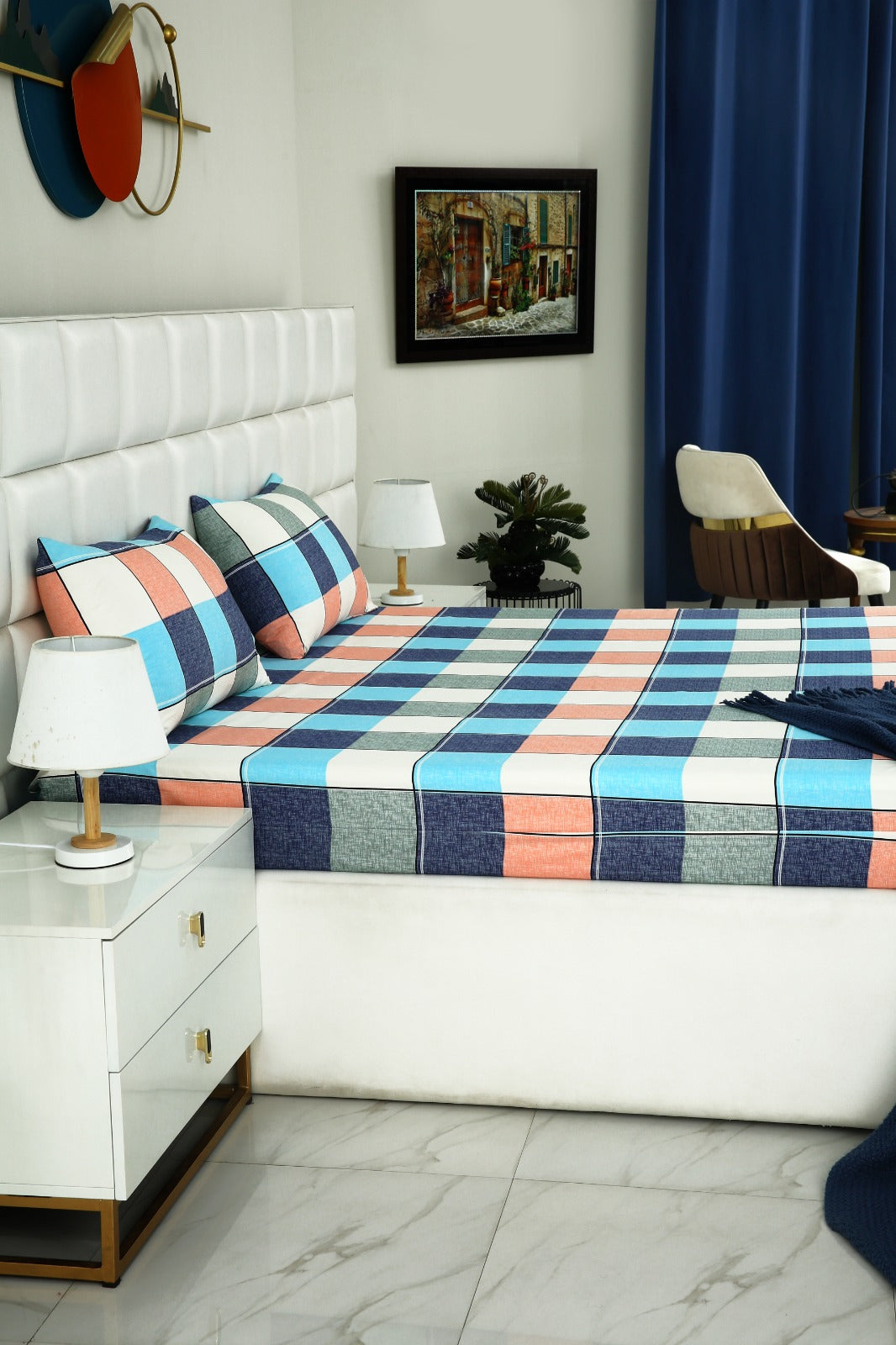 Zipper Mattress Cover Printed-Pastel Check Protectors Apricot