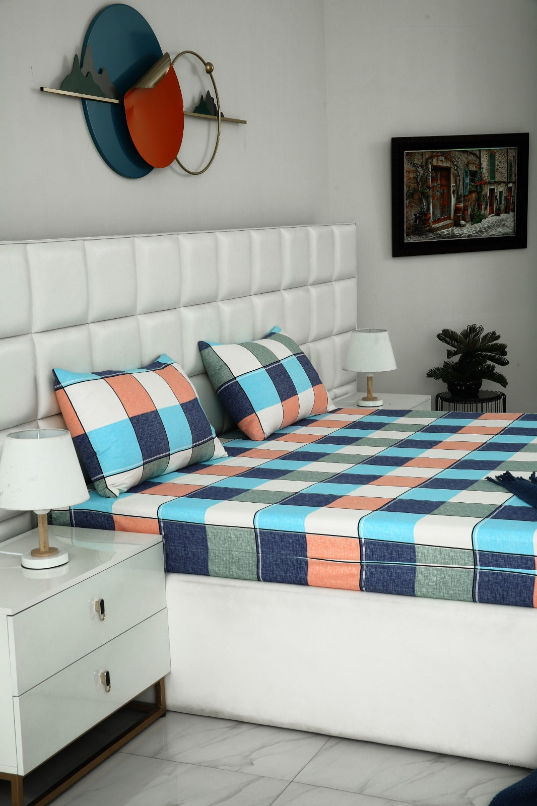 Zipper Mattress Cover Printed-Pastel Check Protectors Apricot