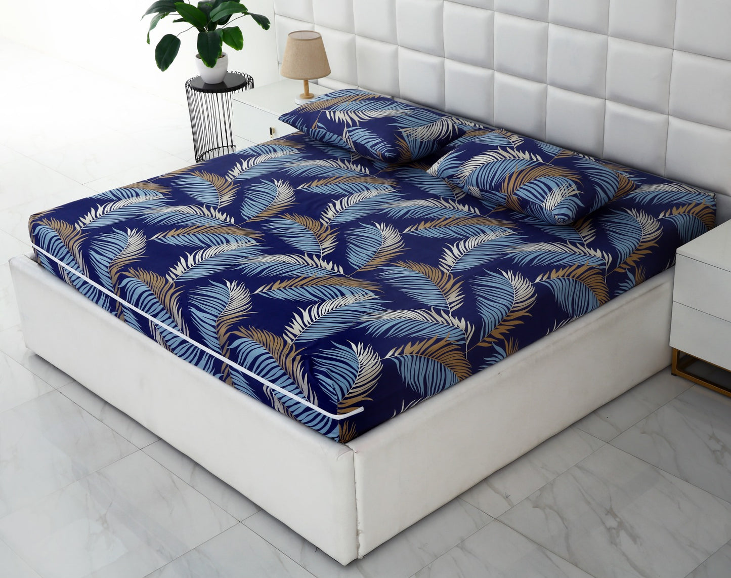 Zipper Mattress Cover Printed-Feathers Protectors Apricot