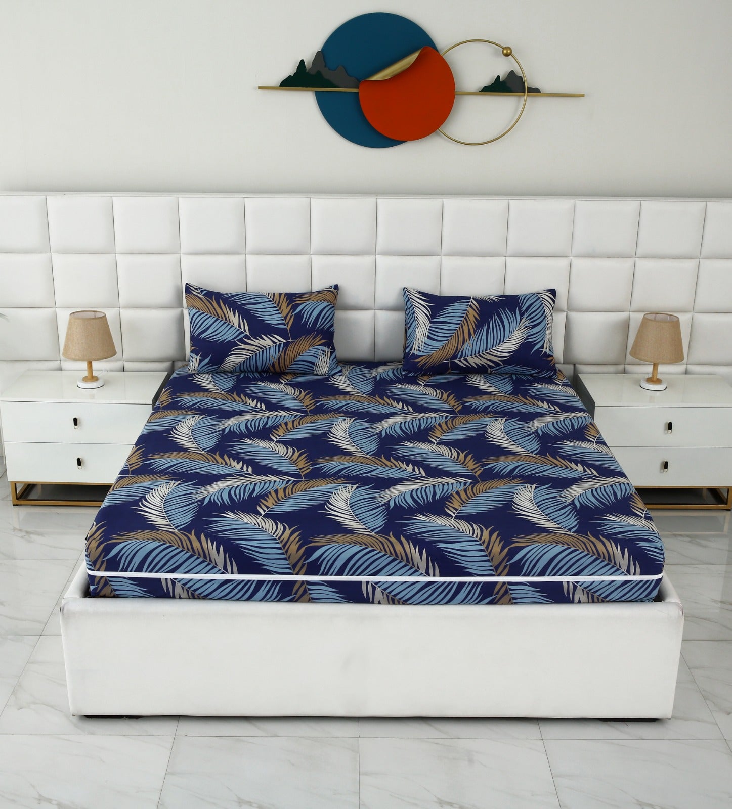 Zipper Mattress Cover Printed-Feathers Protectors Apricot