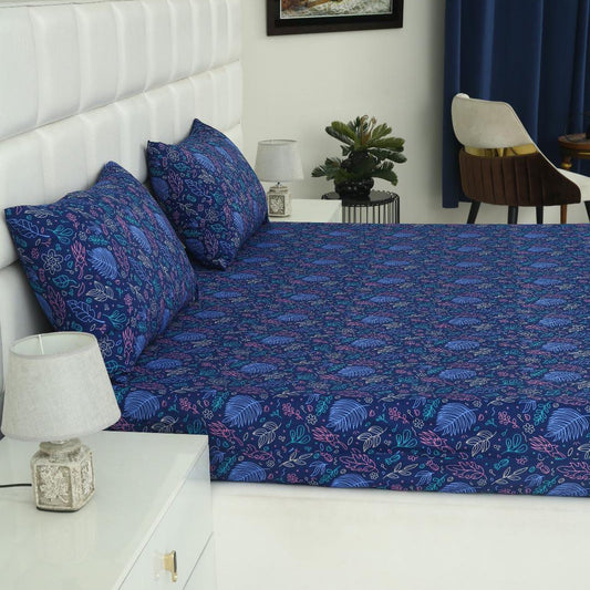 3 PCs Double Bed Sheet-Blue Lily Bed Sheets Apricot