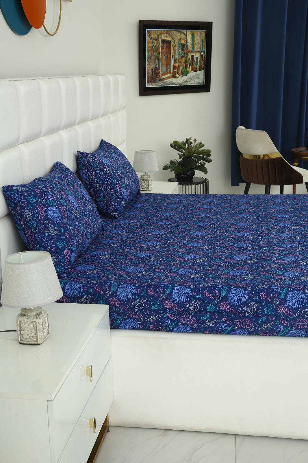 Zipper Mattress Cover Printed-Blue Lilly Protectors Apricot