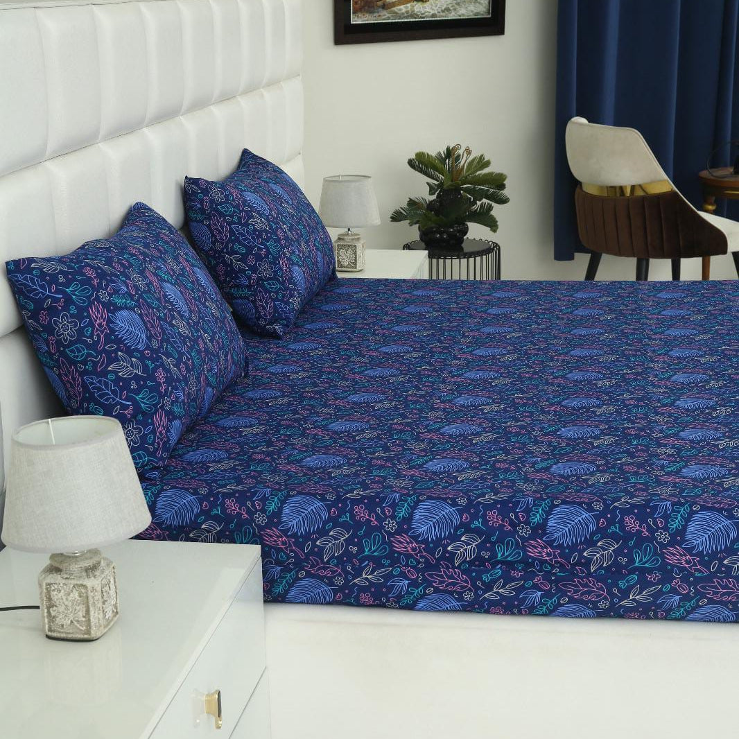 2Pcs Single Bed Sheet- Blue Lilly single bed sheet Apricot