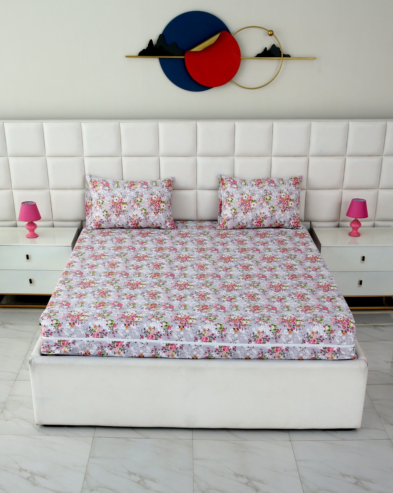 Zipper Mattress Cover Printed-Morning Glory Protectors Apricot