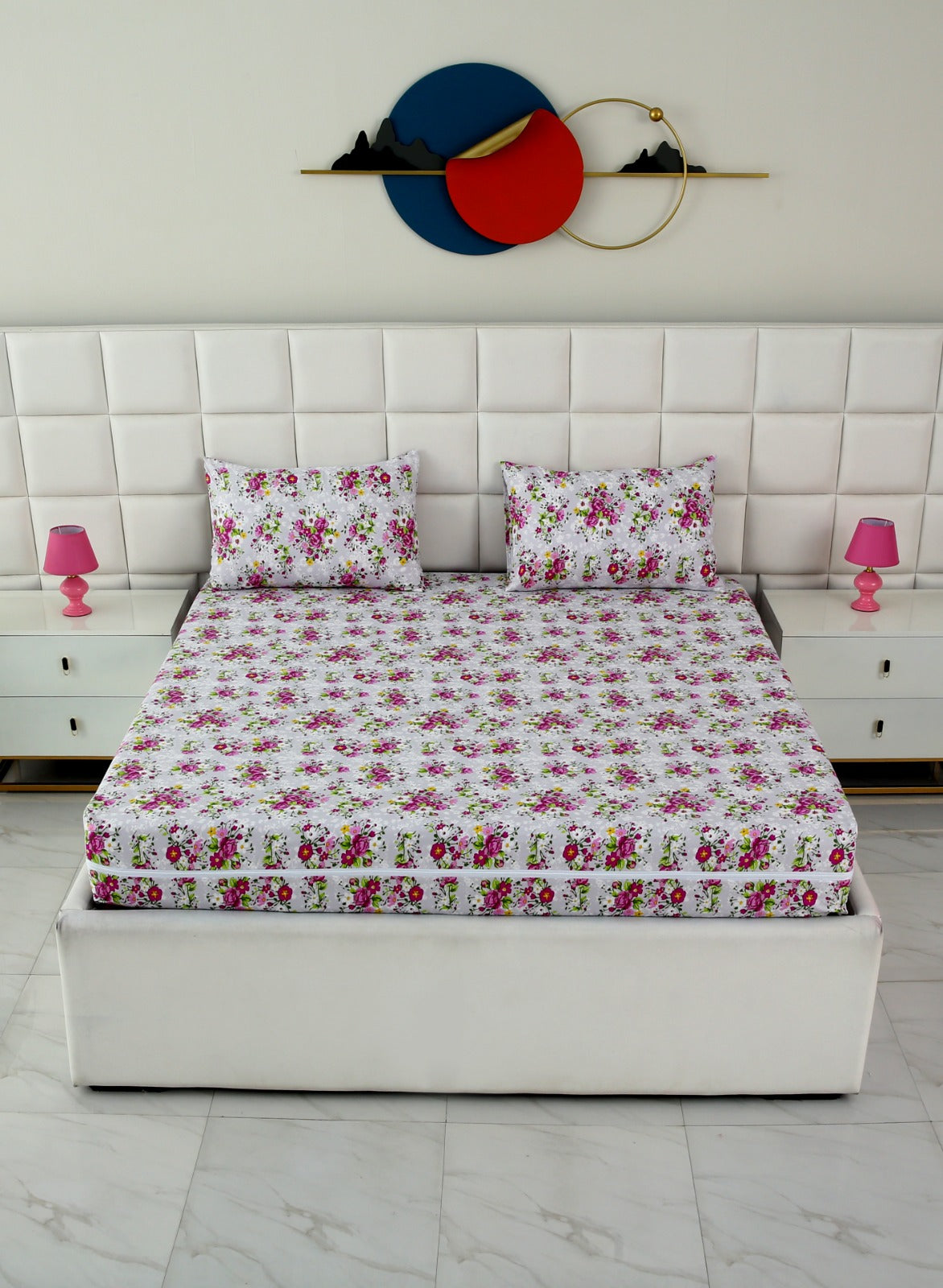 Zipper Mattress Cover Printed-Sweet Pea Protectors Apricot