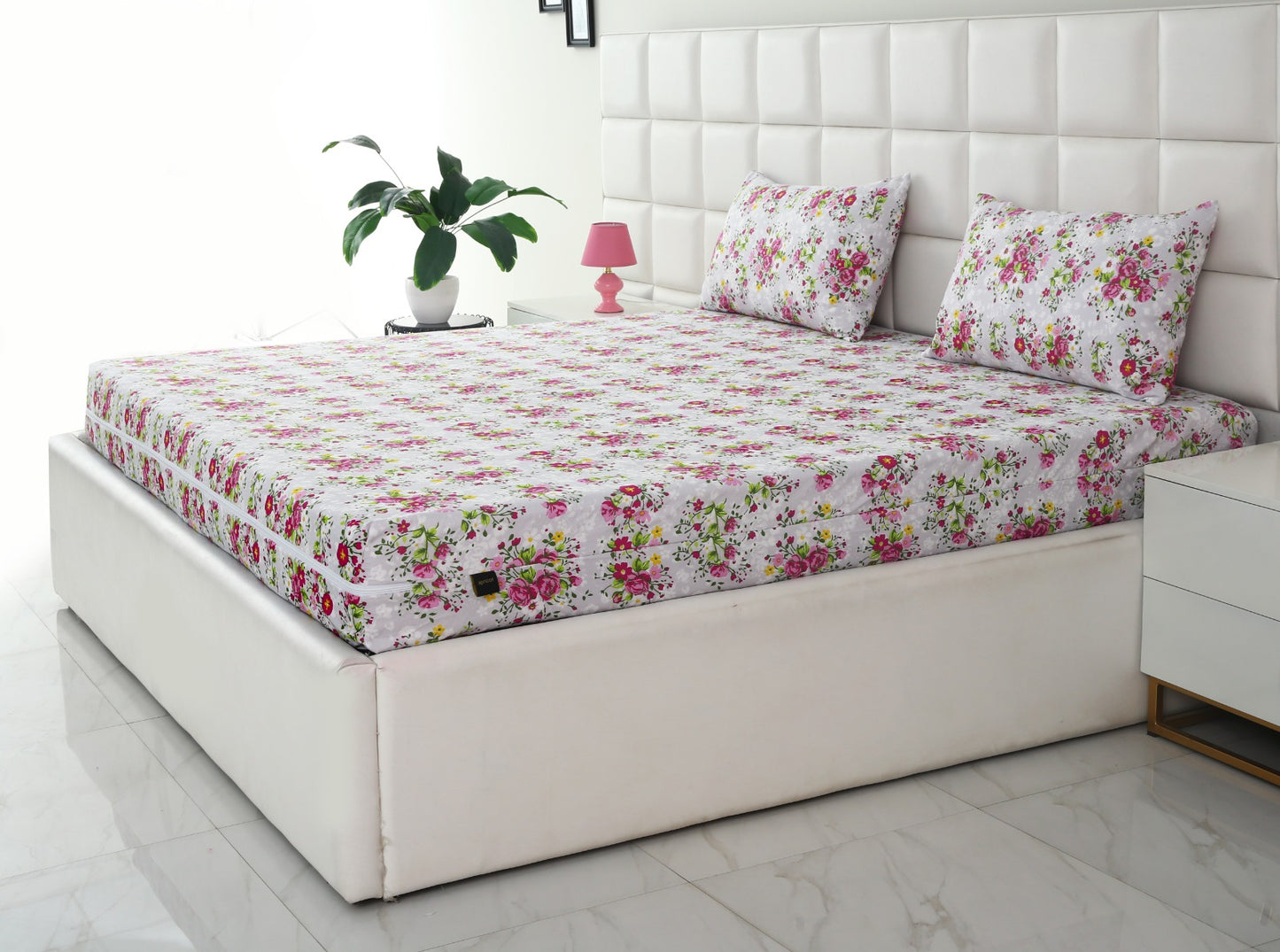 Zipper Mattress Cover Printed-Sweet Pea Protectors Apricot