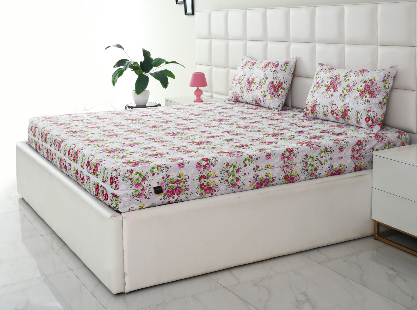 Zipper Mattress Cover Printed-Sweet Pea Protectors Apricot