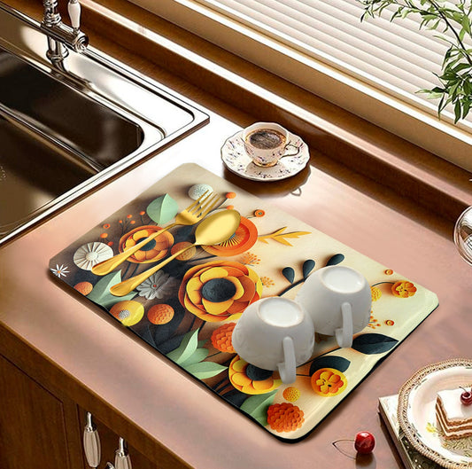 Anti Slip Dish Drying Mat-3D Flowers15543(SA2553) Rugs Apricot