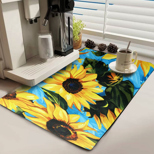 Anti Slip Dish Drying Mat-Sun Flower(SA2553) Rugs Apricot