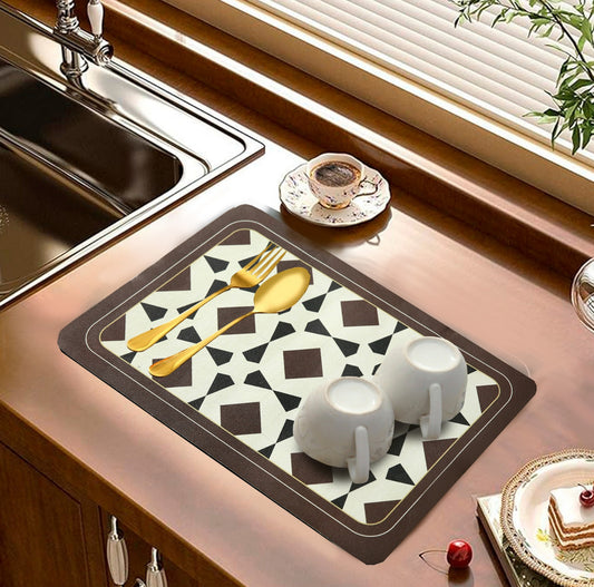 Anti Slip Dish Drying Mat-Brown Triangle(SA2553) Rugs Apricot