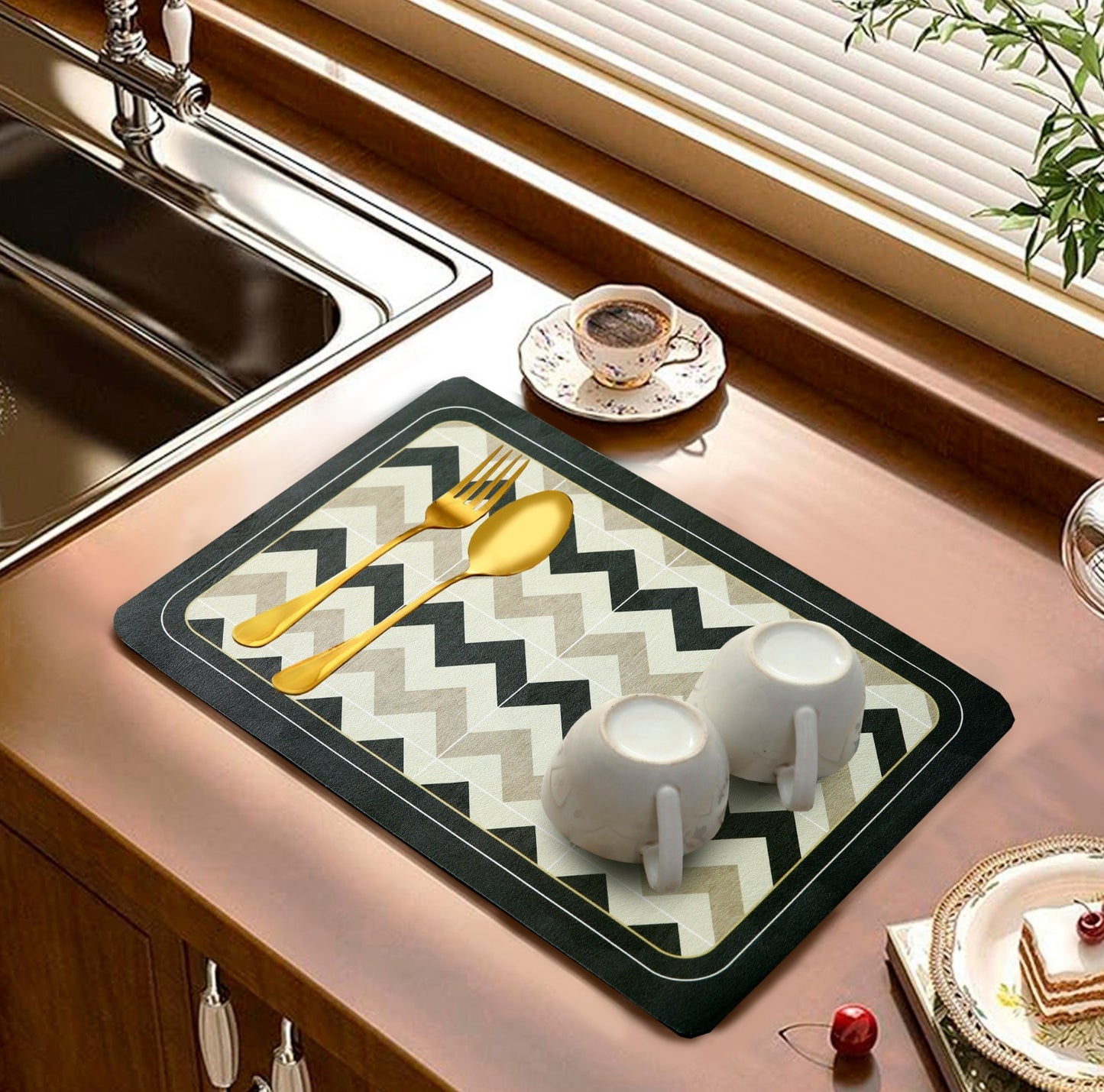 Anti Slip Dish Drying Mat-Chevron(SA2553) Rugs Apricot