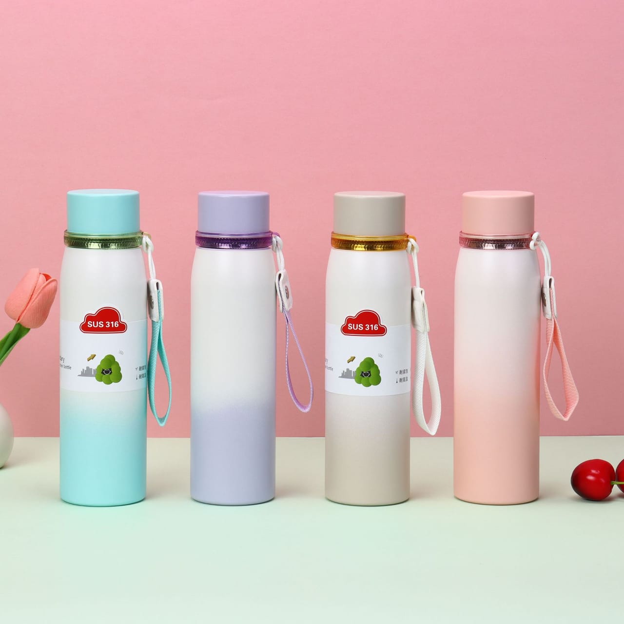 Double-Wall Stainless Steel Insulated Water Bottle(SA2408-219)Pink Apricot