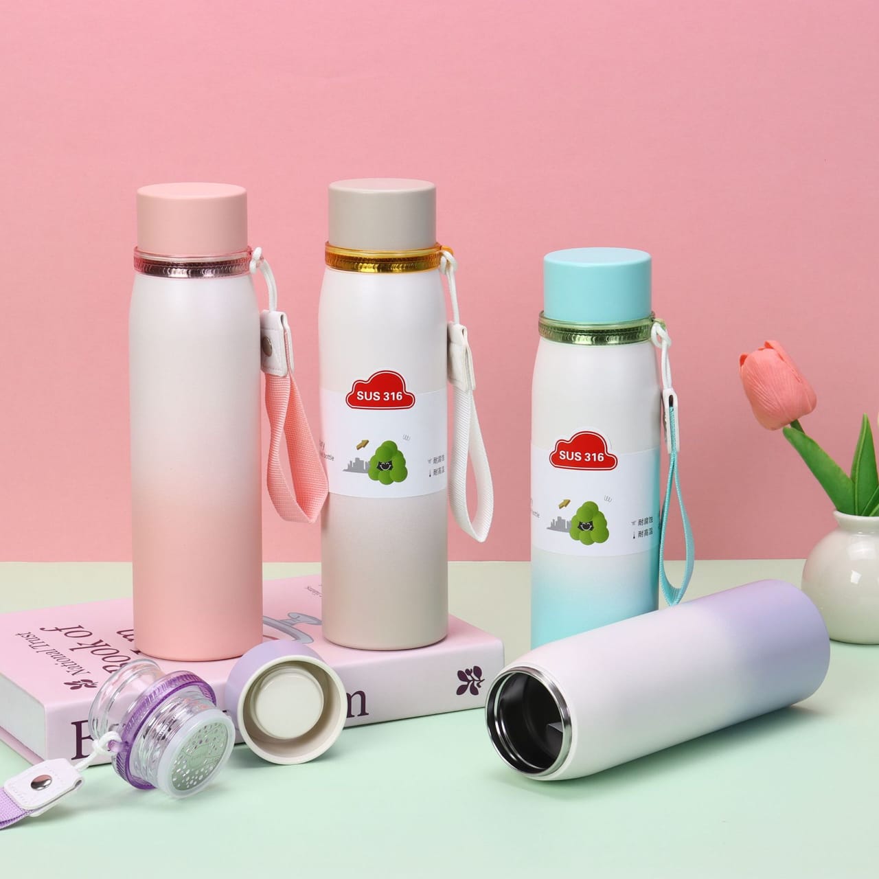 Double-Wall Stainless Steel Insulated Water Bottle(SA2408-219)Pink Apricot