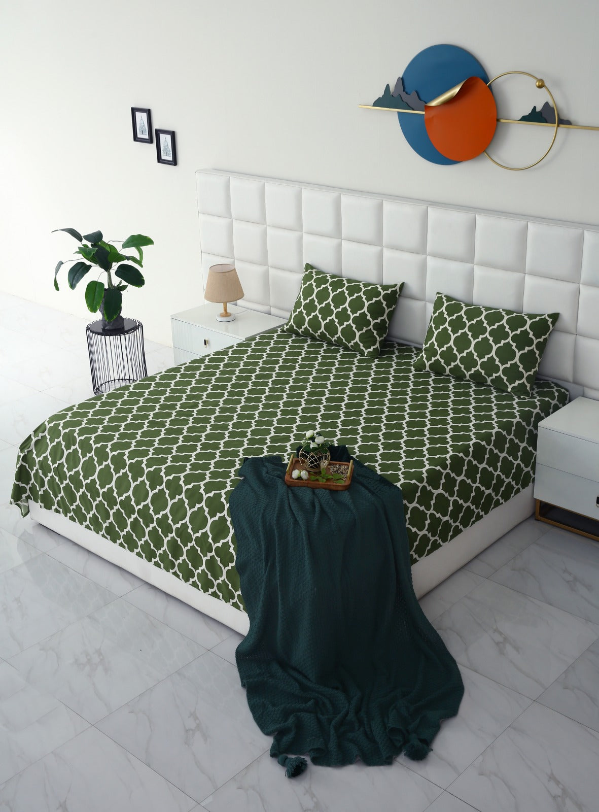 3 PCs Bed Sheet-Olive Geometric BED SHEET Apricot