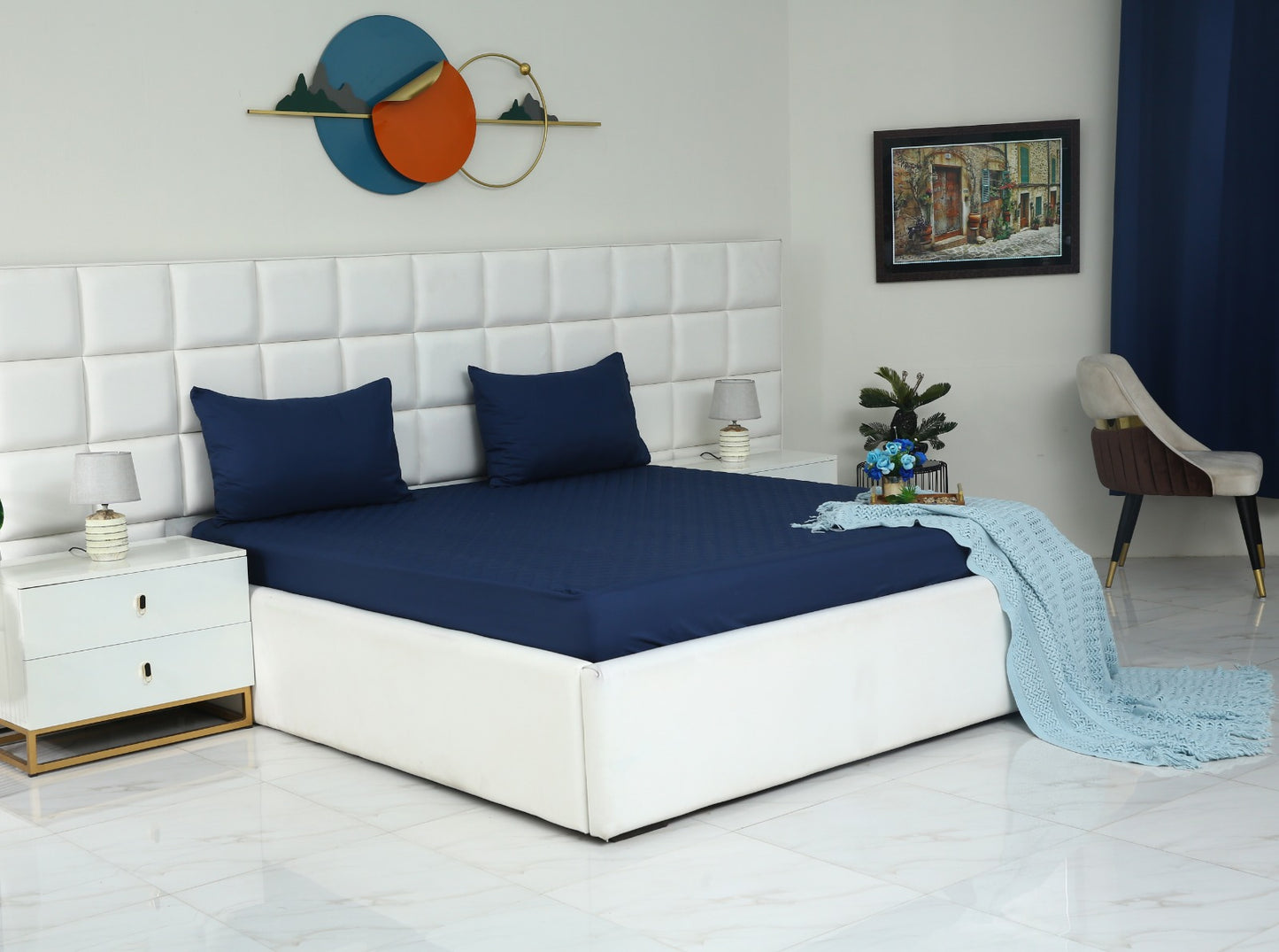 Quilted Waterproof Mattress Protector-Navy Blue