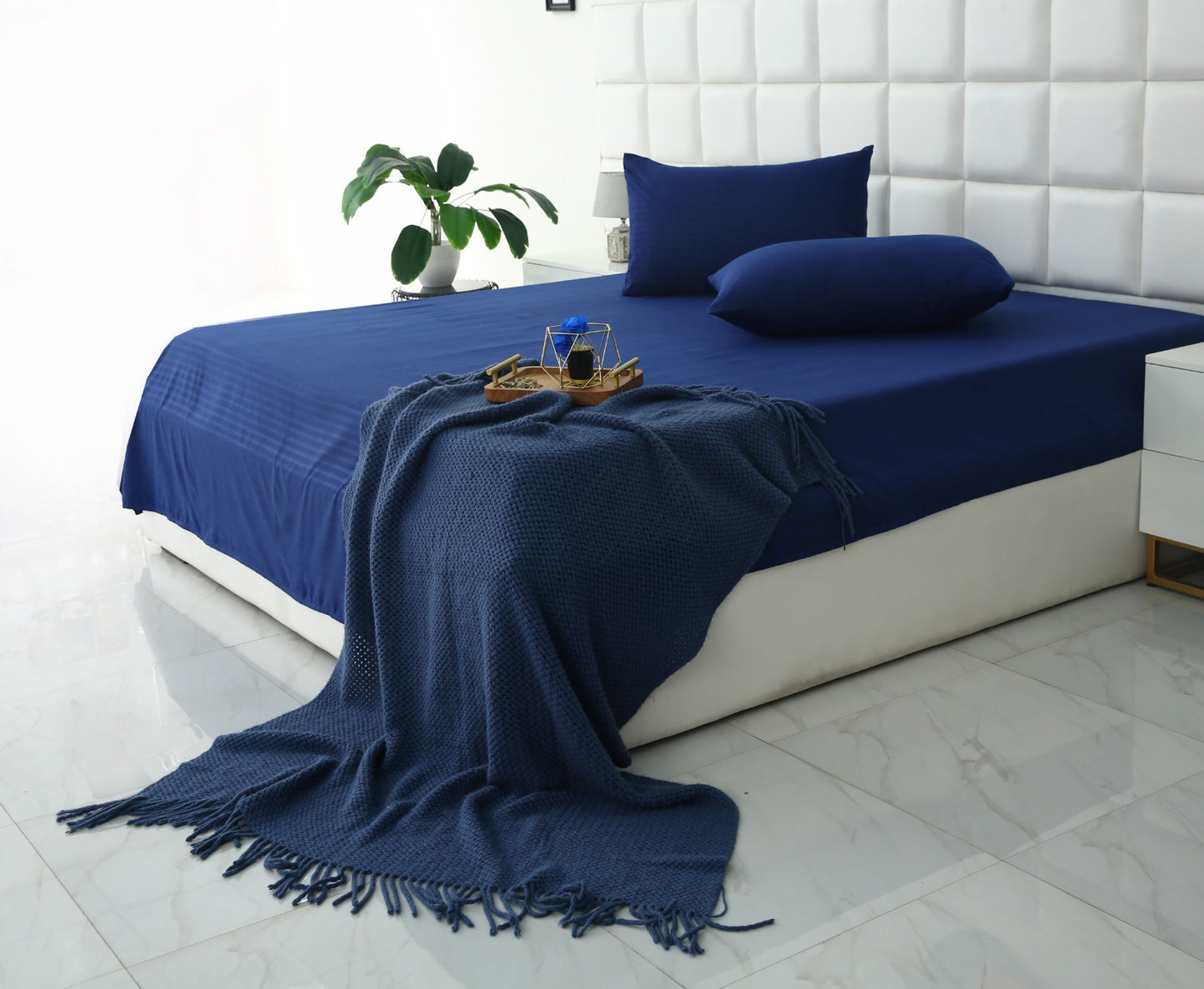 Quilted Waterproof Mattress Protector-Navy Blue