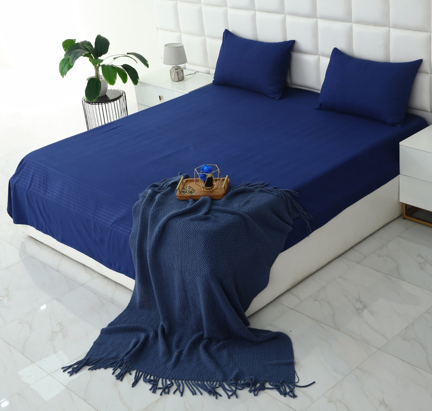 Quilted Waterproof Mattress Protector-Navy Blue