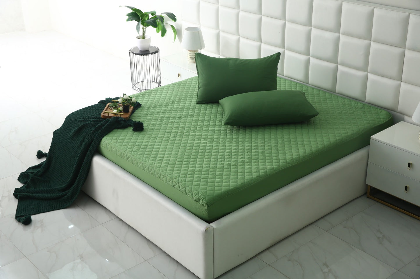 Quilted Waterproof Mattress Protector-Green