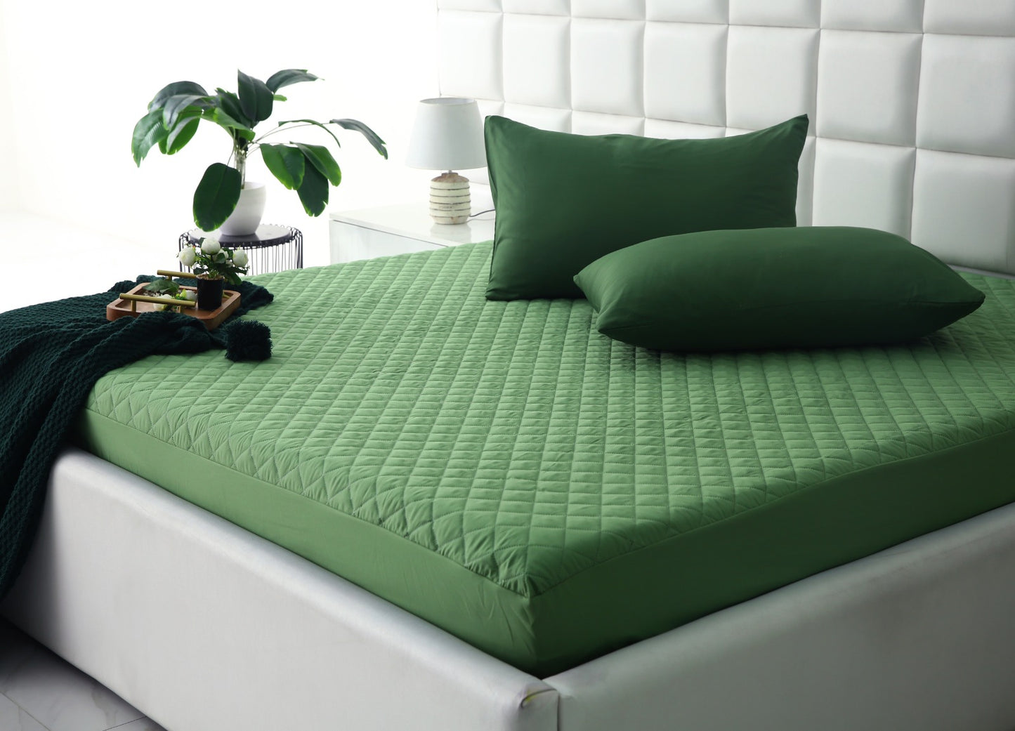 Quilted Waterproof Mattress Protector-Green