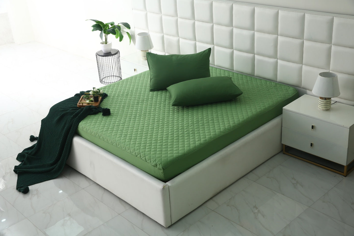 Quilted Waterproof Mattress Protector-Green