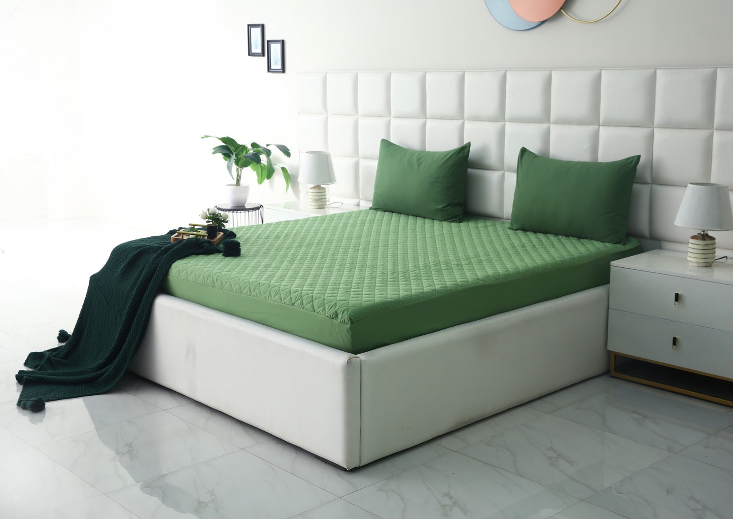 Quilted Waterproof Mattress Protector-Green