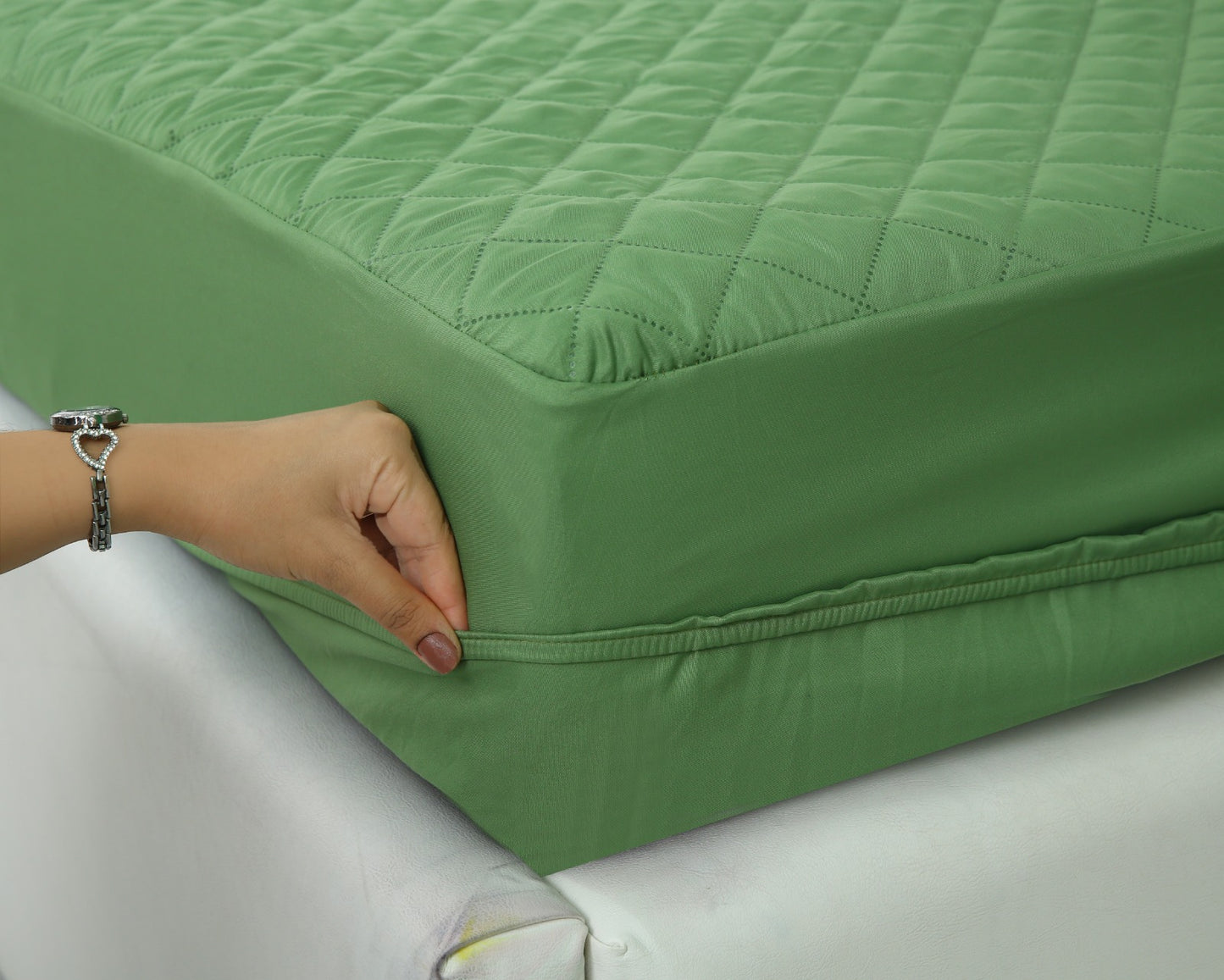 Quilted Waterproof Mattress Protector-Green