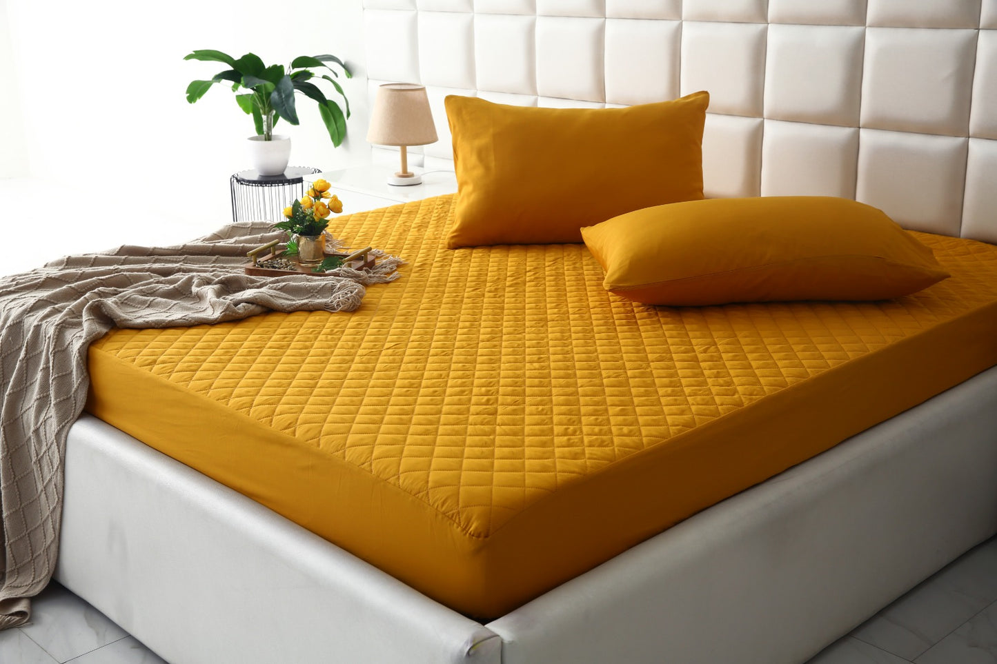 Quilted Waterproof Mattress Protector-Mustard