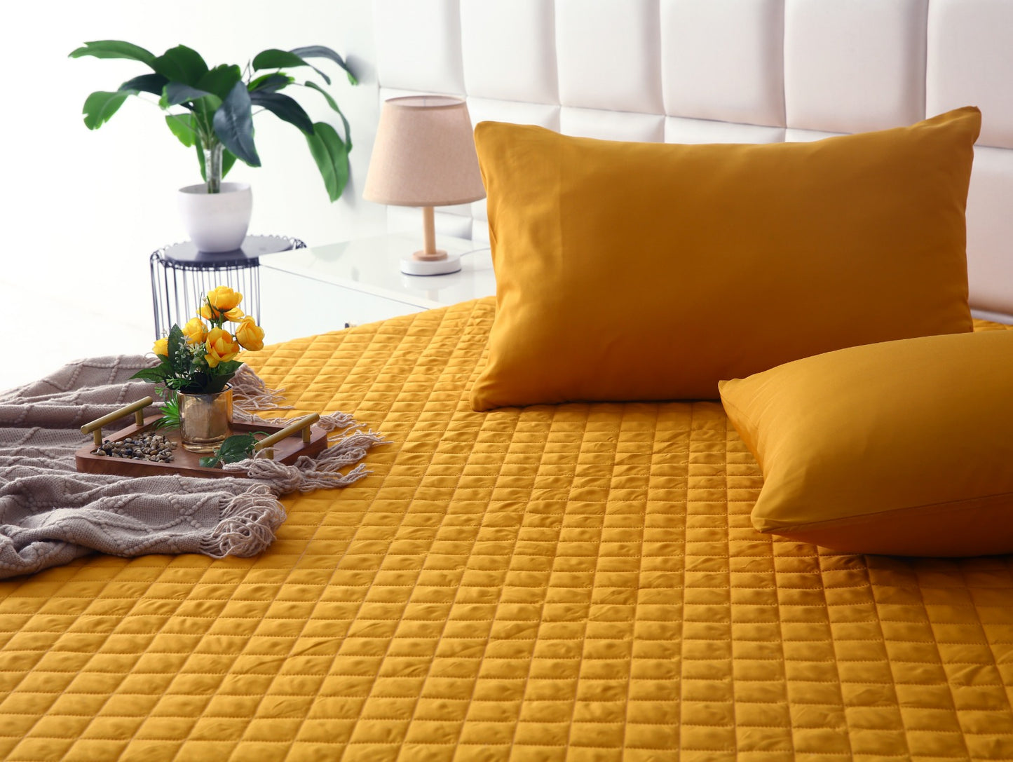 Quilted Waterproof Mattress Protector-Mustard