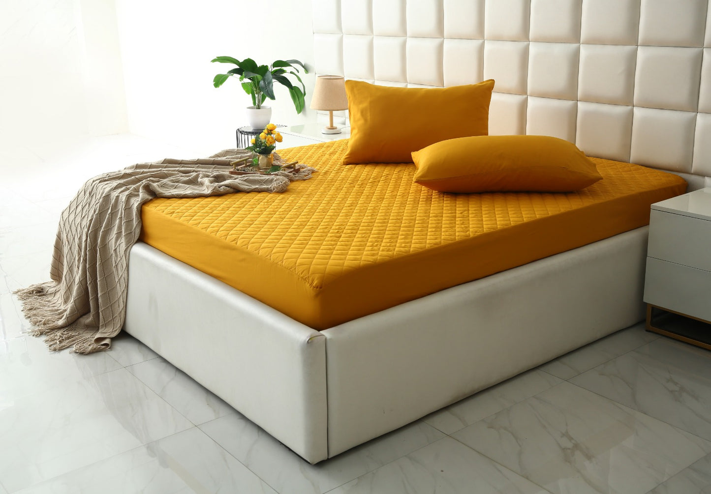 Quilted Waterproof Mattress Protector-Mustard