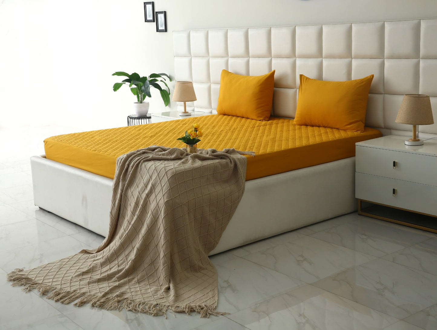 Quilted Waterproof Mattress Protector-Mustard