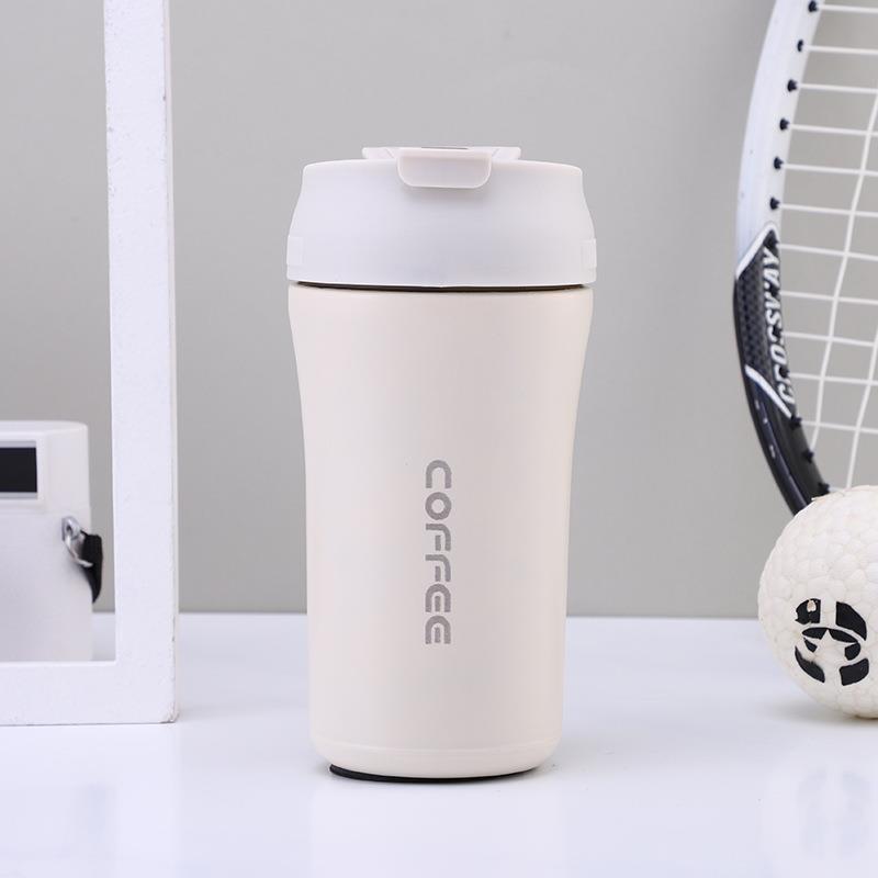 Stainless Steel Double Layer Coffee Tumbler 400ml Coffee Cup Apricot White