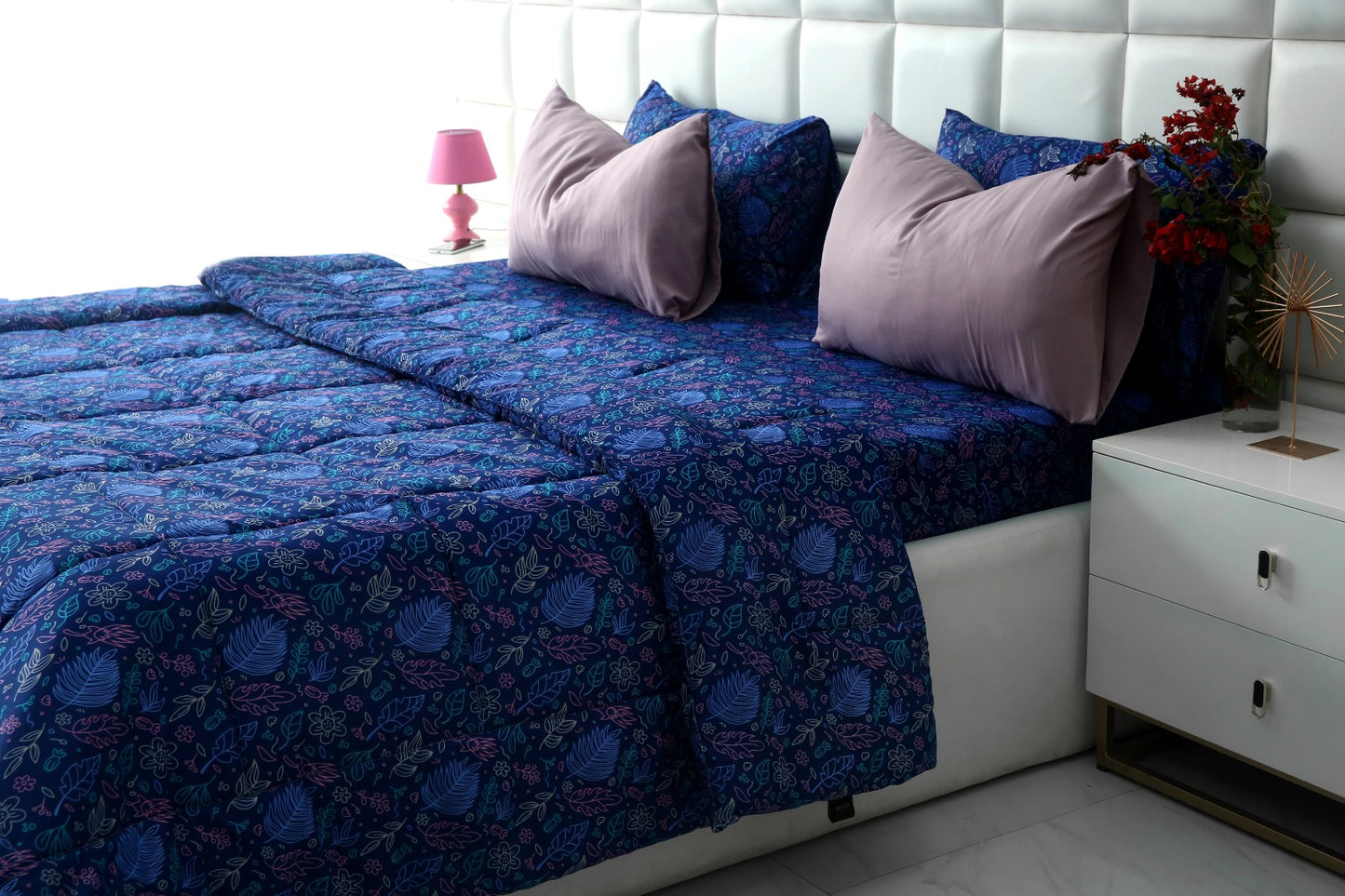 6 PCs Summer Comforter Set-Blue Lily