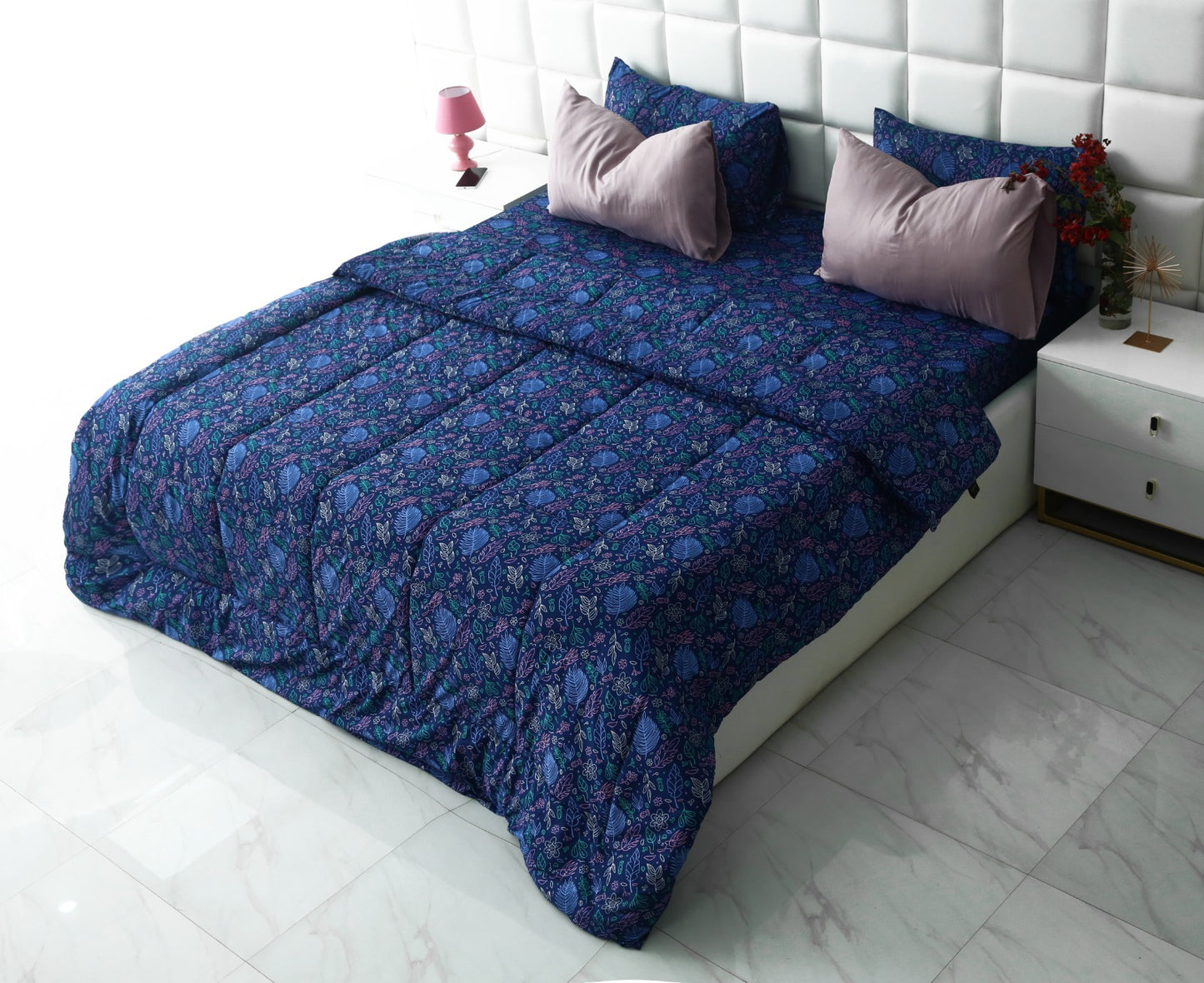 6 PCs Summer Comforter Set-Blue Lily