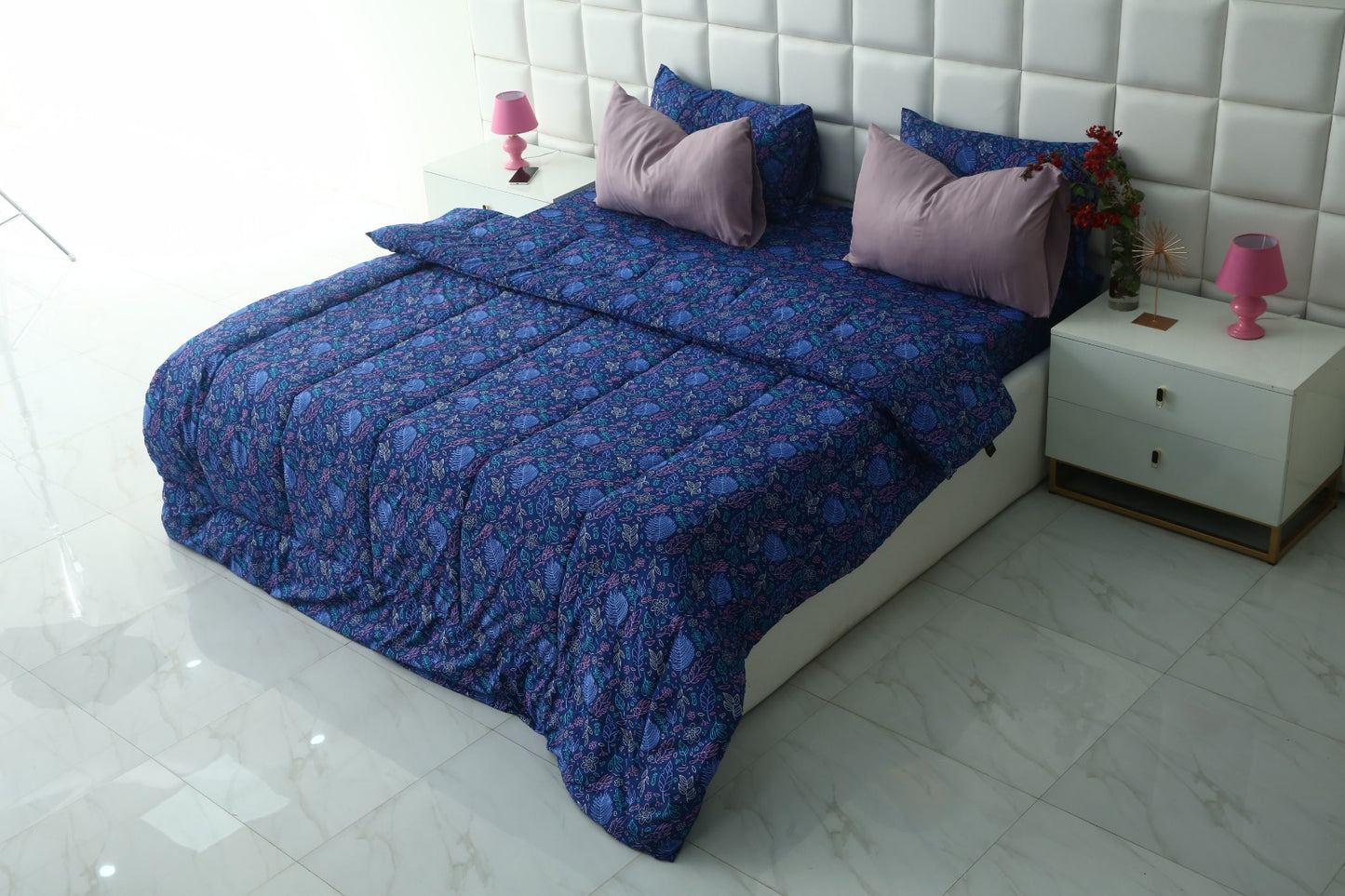 6 PCs Summer Comforter Set-Blue Lily