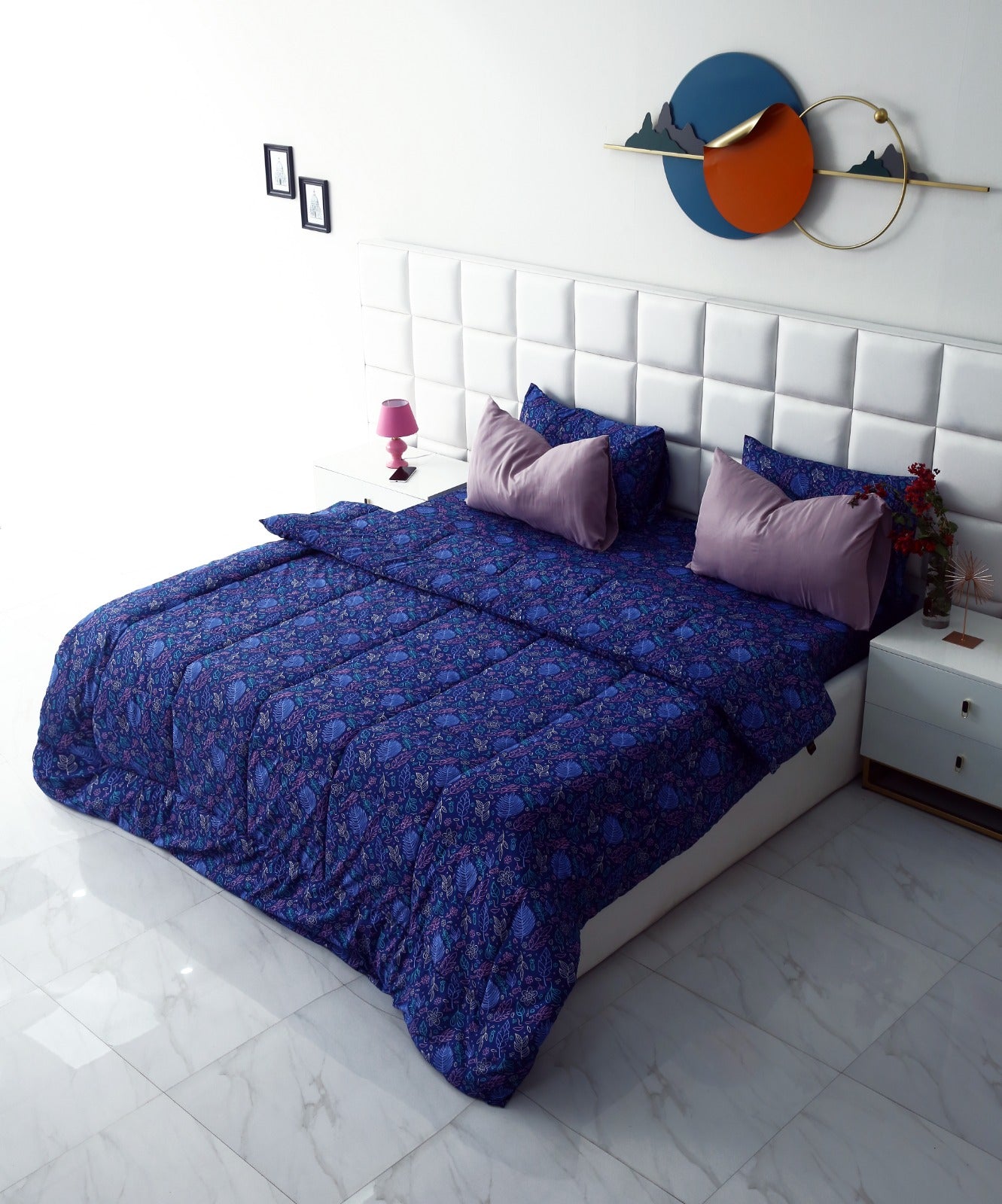 6 PCs Summer Comforter Set-Blue Lily