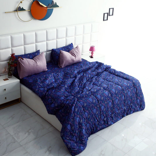 6 PCs Summer Comforter Set-Blue Lily