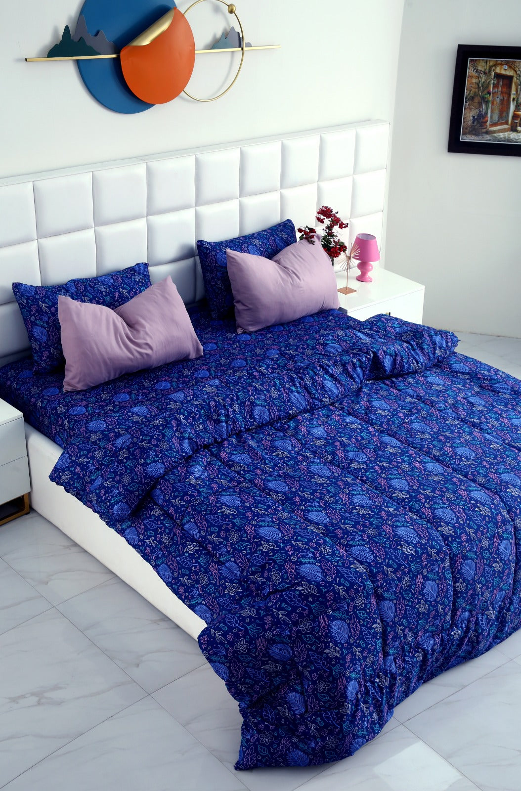 6 PCs Summer Comforter Set-Blue Lily