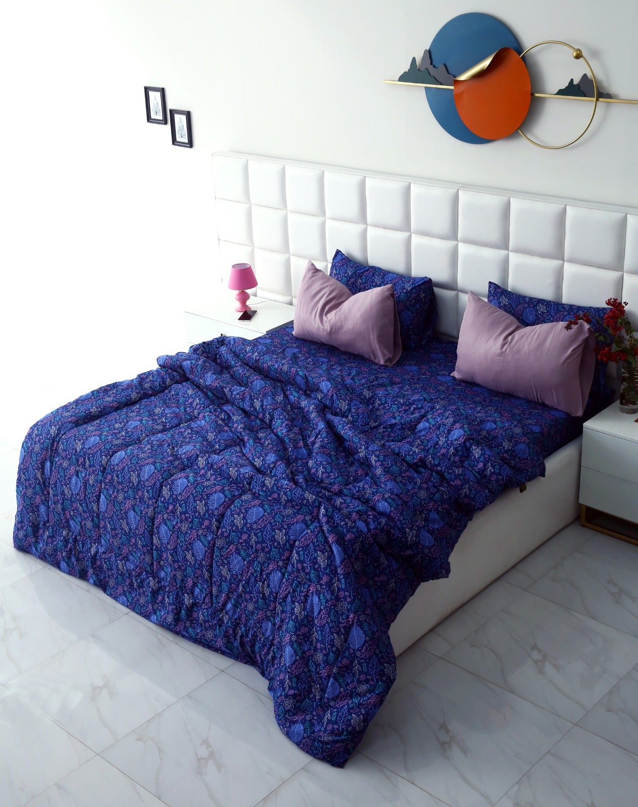 6 PCs Summer Comforter Set-Blue Lily