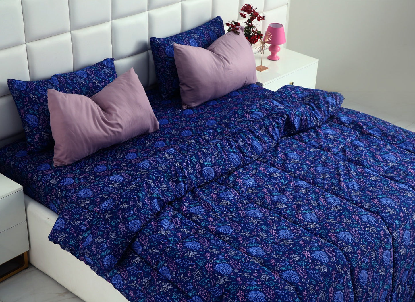 6 PCs Summer Comforter Set-Blue Lily