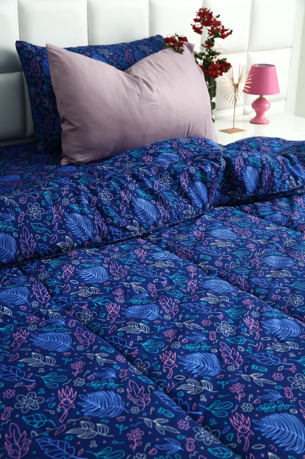 6 PCs Summer Comforter Set-Blue Lily