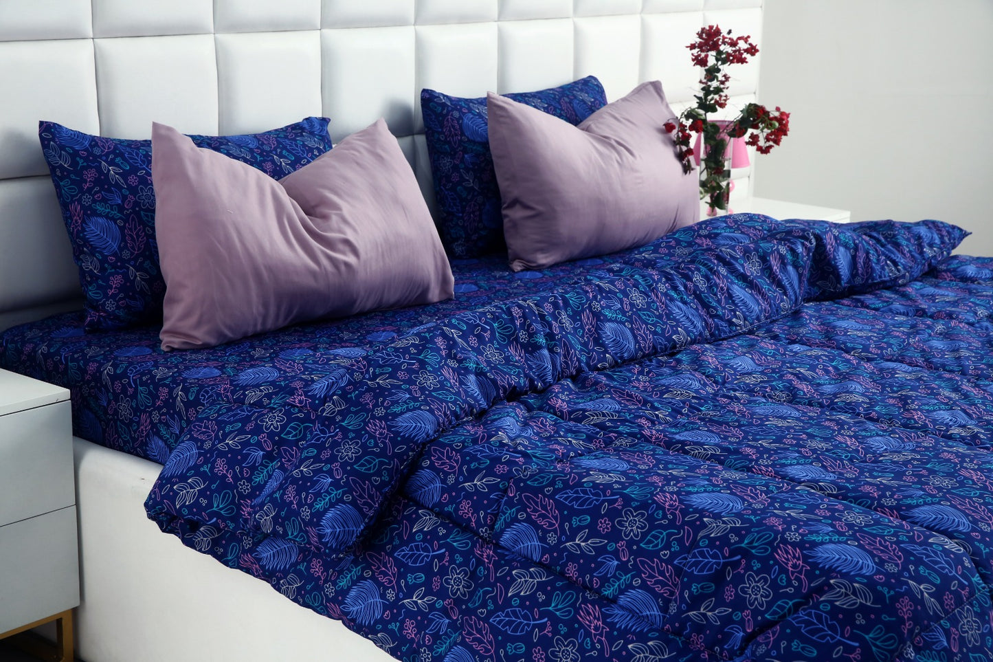 6 PCs Summer Comforter Set-Blue Lily