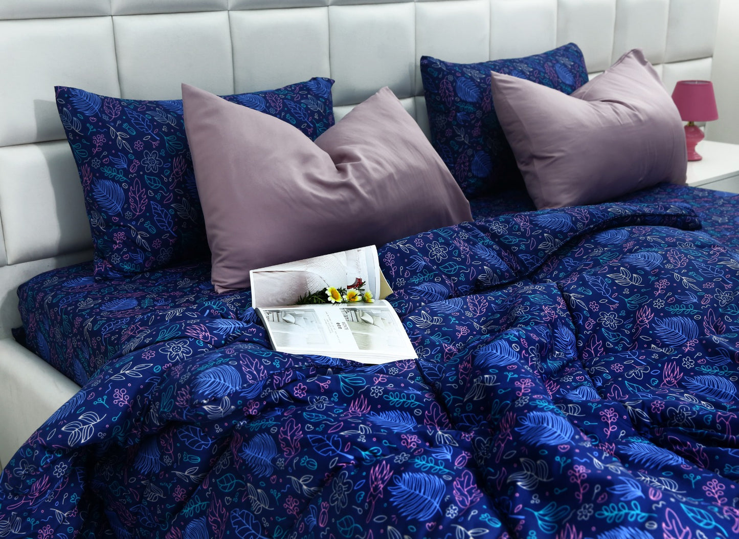 6 PCs Summer Comforter Set-Blue Lily