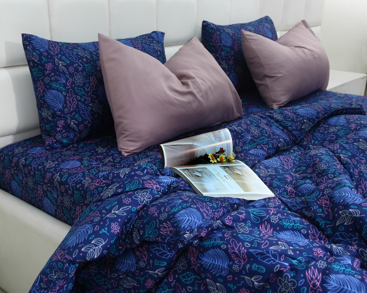 6 PCs Summer Comforter Set-Blue Lily