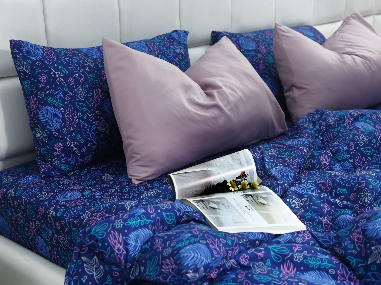 6 PCs Summer Comforter Set-Blue Lily