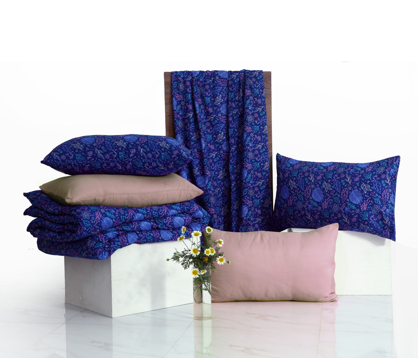 6 PCs Summer Comforter Set-Blue Lily