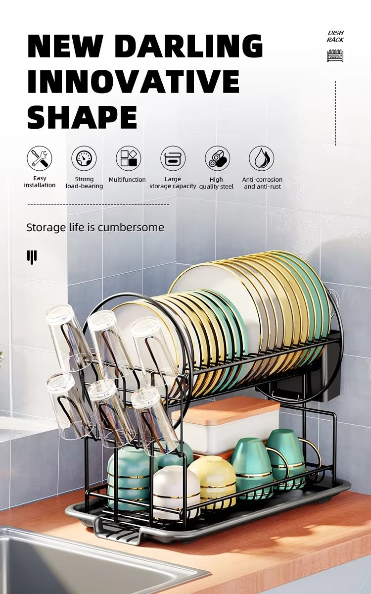 2-Tier-Dish Drying Rack & Utensil Holder(15255)