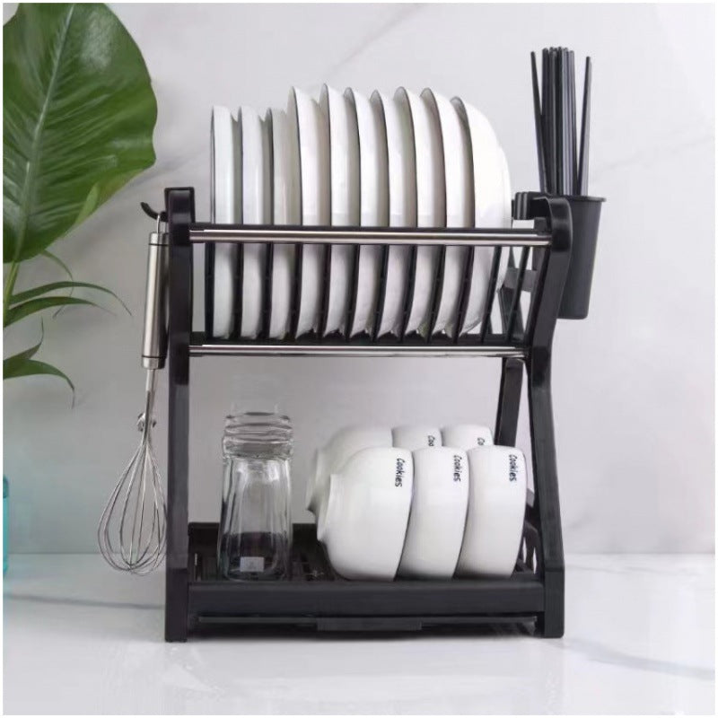 2-Tier-Dish Drying Rack & Utensil Holder(15254)-Black