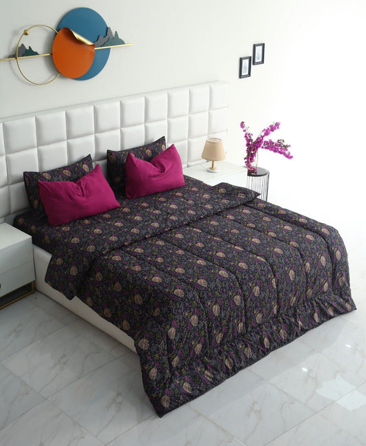 6 PCs Summer Comforter Set-Black Lily